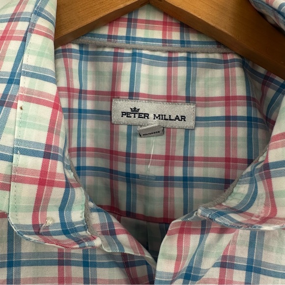 Peter Millar Men's Shirt Size Large Pink Blue Plaid‎ Long Sleeve Button Up - Picture 4 of 6